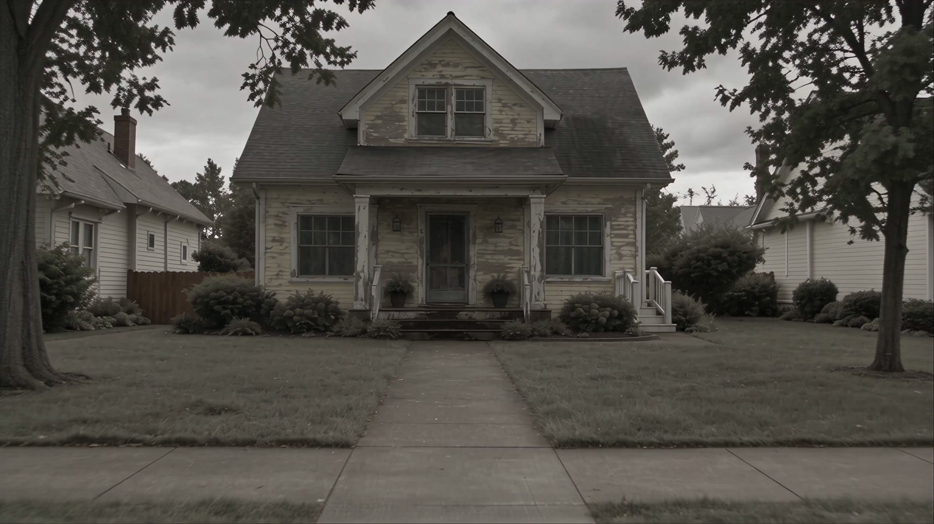 An illustrative Helena home transforming from weathered paint to a fresh yellow finish